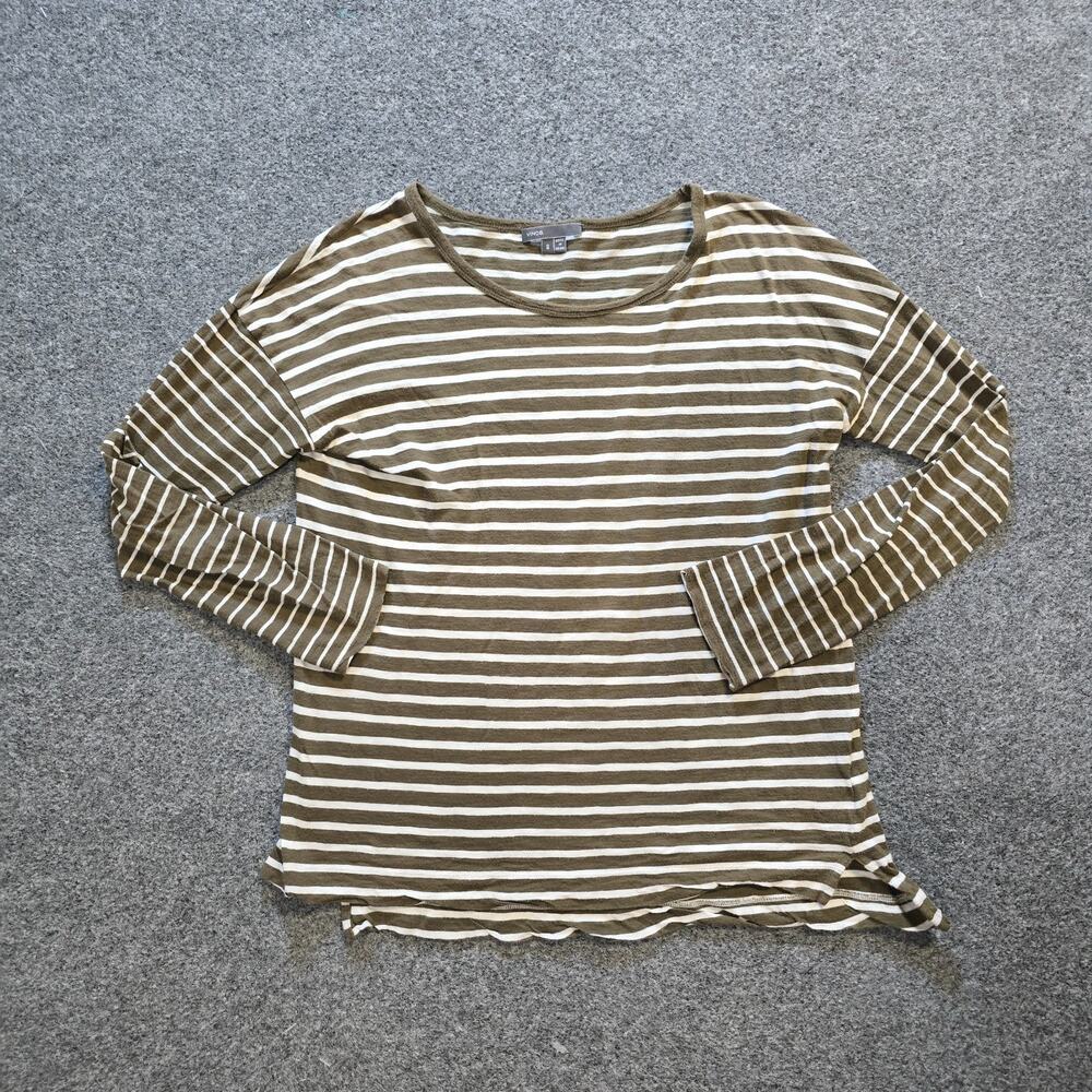 Vince Top Womens Size Small Green Striped Long Sleeve Stretchy Capsule Casual